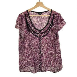 East 5th Purple Floral Ruffle Short Sleeve Blouse XL